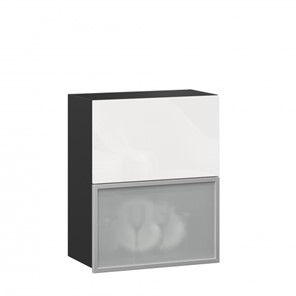 Кухонный навесной шкаф 600 горизонтальный Шервуд, ЛД 281.971.000.086, со стеклом, черный/белый глянец в Подольске