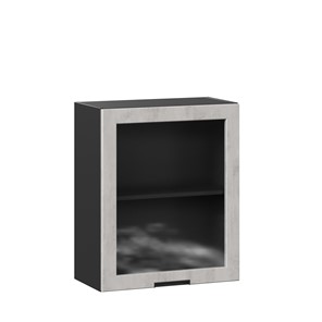 Кухонный шкаф 600 со стеклом Джамис ЛД 296.350.000.063, Чёрный/Белый камень в Подольске