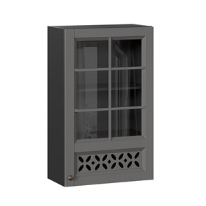 Кухонный навесной шкаф Амели-3 600 высокий со стеклом ЛД 299.450.000.048, Черный/Оникс серый в Подольске