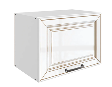 Кухонный навесной шкаф Атланта L500 Н360 (1 дв. гл.) эмаль (белый/белый глянец патина золото) в Химках