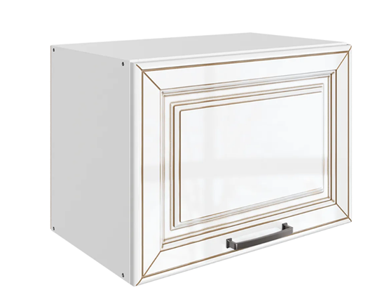 Кухонный навесной шкаф Атланта L500 Н360 (1 дв. гл.) эмаль (белый/белый глянец патина золото) в Москве - изображение