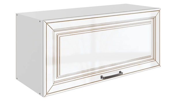 Навесной кухонный шкаф Атланта L800 Н360 (1 дв. гл.) эмаль (белый/белый глянец патина золото) в Москве - изображение