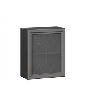 Навесной кухонный шкаф Джелатто 600 со стеклом ЛД 241.350.000.147, Черный/Оникс серый в Одинцово