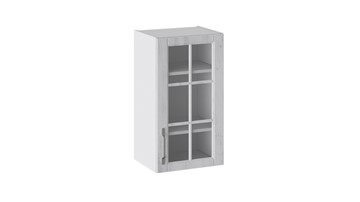 Навесной кухонный шкаф Прованс (Белый глянец/Санторини светлый) со стеклом В_72-40_1ДРс в Одинцово