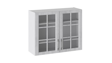 Навесной шкаф Прованс (Белый глянец/Санторини светлый) со стеклом В_72-90_2ДРс в Химках
