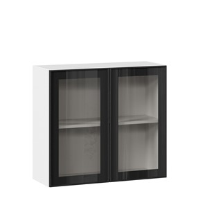 Кухонный шкаф со стеклом 800 Индиго ЛД 298.360.000.023, Белый/Чёрный в Одинцово