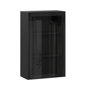 Навесной кухонный шкаф высокий со стеклом 600 Индиго ЛД 298.450.000.170, Чёрный/Чёрный в Москве - предосмотр