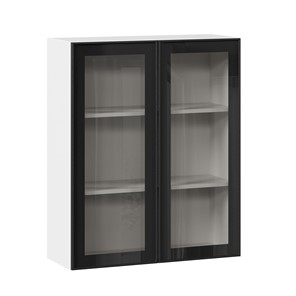 Кухонный шкаф высокий со стеклом 800 Индиго ЛД 298.460.000.030, Белый/Чёрный в Серпухове