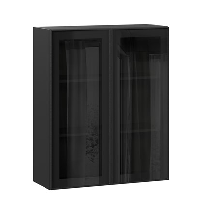 Шкаф кухонный высокий со стеклом 800 Индиго ЛД 298.460.000.156, Чёрный/Чёрный в Подольске - изображение