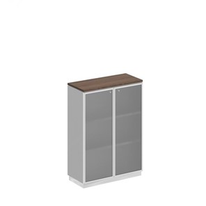 Шкаф для документов средний со стеклянными дверьми в рамке Bravo, дуб гладстоун/белый премиум (90х40х124,6) в Подольске