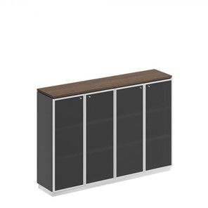 Шкаф для документов средний со стеклянными дверьми в рамке Bravo, дуб гладстоун/антрацит премиум (180,2х40х124,6) в Одинцово