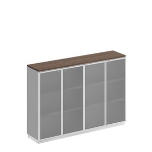 Шкаф для документов средний со стеклянными дверьми в рамке Bravo, дуб гладстоун/белый премиум (180,2х40х124,6) в Одинцово