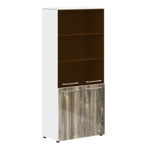Шкаф колонка со стеклянными и глухими дверями MORRIS  Дуб Базель/Венге Белый MHC 85.2 (854х423х1956) в Подольске
