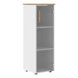 Шкаф колонна средний со стеклянной правой дверью FORTA Белый-Дуб Гамильтон FMC 40.2 (R) (399х404х801) в Химках