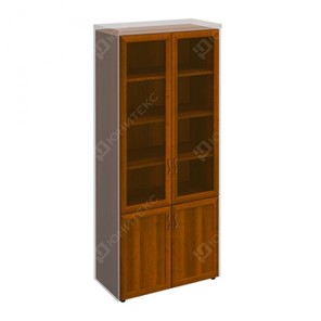 Шкаф для документов со стеклянными дверьми в рамке Мастер, темный орех (90х45х208) МТ 379 в Москве