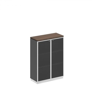 Шкаф для документов средний со стеклянными дверьми в рамке Bravo, дуб гладстоун/антрацит премиум (90х40х124,6) в Серпухове
