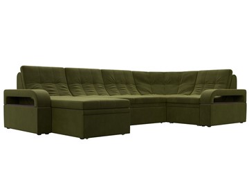П-образный диван Лига-035, Зеленый (Микровельвет) в Серпухове