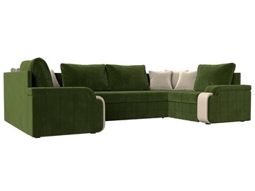 Большой П-образный диван Николь, Зеленый/Бежевый/Бежевый (микровельвет/экокожа) в Одинцово