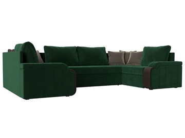 П-образный диван Николь, Зеленый/Коричневый/Коричневый (велюр/экокожа) в Москве