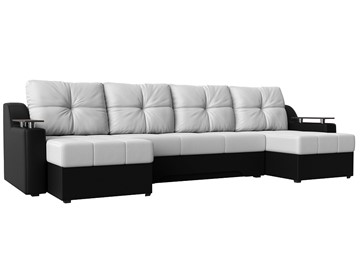 Большой П-образный диван Сенатор, Белый/Черный (Экокожа) боннель в Подольске