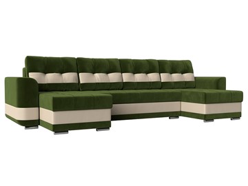 П-образный диван Честер, Зеленый/бежевый (вельвет/экокожа) в Одинцово