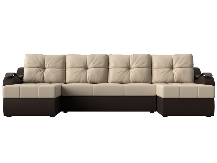 П-образный диван Меркурий П, Бежевый/коричневый (экокожа) в Москве - изображение 1