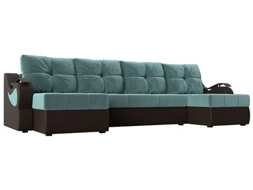 П-образный диван Меркурий П, Бирюзовый\Коричневый (Велюр\Экокожа) в Подольске
