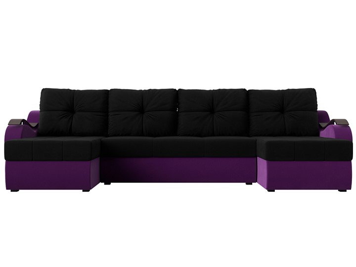 П-образный диван Меркурий П, Черный/фиолетовый (вельвет) в Москве - изображение 1