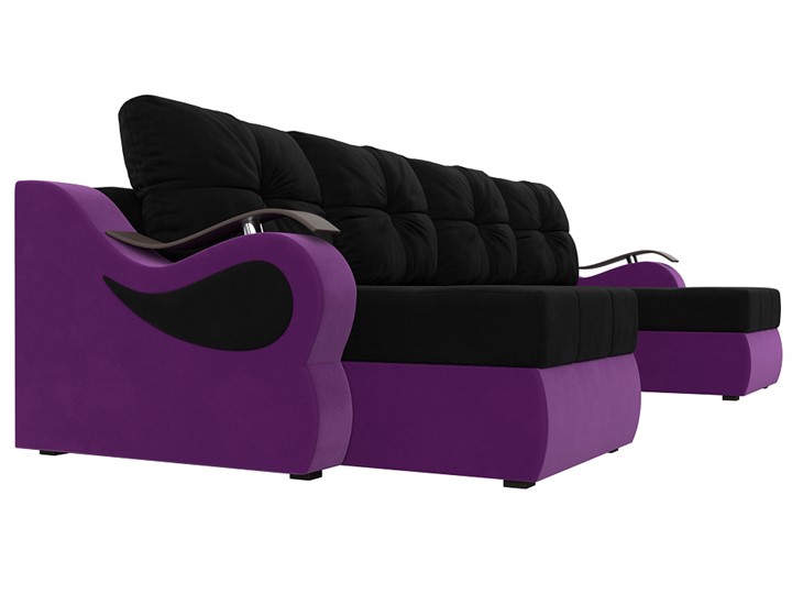 П-образный диван Меркурий П, Черный/фиолетовый (вельвет) в Москве - изображение 2