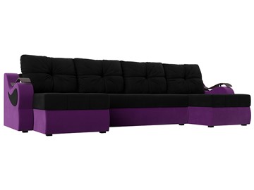 П-образный диван Меркурий П, Черный/фиолетовый (вельвет) в Москве - предосмотр
