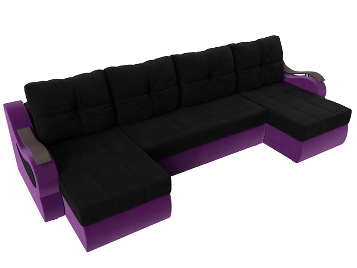 П-образный диван Меркурий П, Черный/фиолетовый (вельвет) в Москве - изображение 4