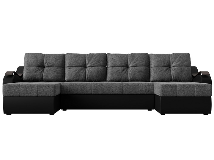 П-образный диван Меркурий П, Серый/черный (рогожка/экокожа) в Москве - изображение 1