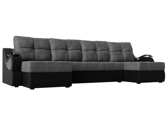 П-образный диван Меркурий П, Серый/черный (рогожка/экокожа) в Москве - изображение