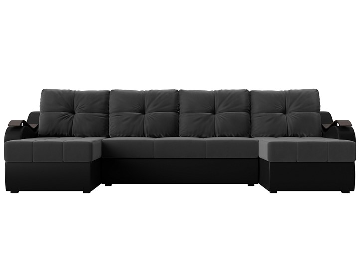 П-образный диван Меркурий П, Серый\Черный (Велюр\Экокожа) в Москве - изображение 2