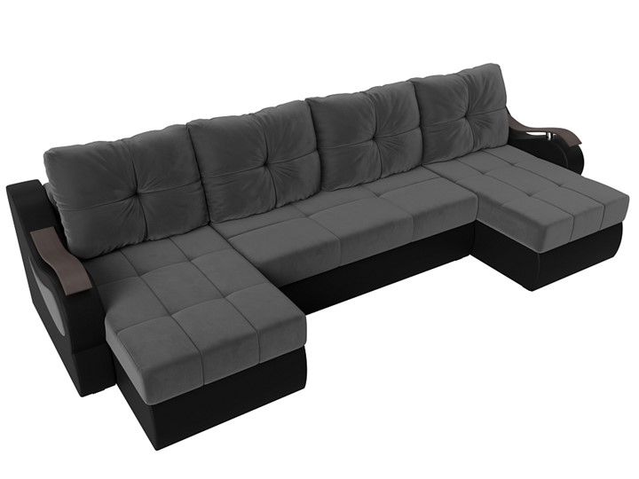П-образный диван Меркурий П, Серый\Черный (Велюр\Экокожа) в Москве - изображение 5