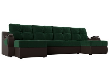 П-образный диван Меркурий П, Зеленый\Коричневый (Велюр\Экокожа) в Серпухове