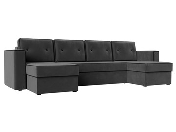 Большой П-образный диван Принстон, Серый\Черный (Велюр) боннель в Химках