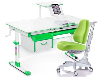 Комплект растущая парта + стул Mealux EVO Evo-40 Z (арт. Evo-40 Z + Y-528 KZ) / (стол+полка+кресло+чехол)/ белая столешница / цвет пластика зеленый в Химках
