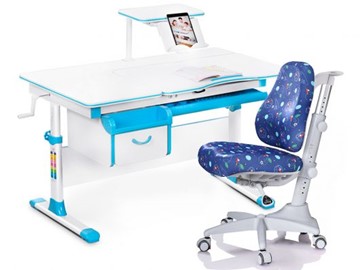 Комплект растущая парта + стул Mealux Mealux EVO Evo-40 BL (арт. Evo-40 BL + Y-528 F) / (стол+полка+кресло) / белая столешница / цвет пластика голубой в Серпухове