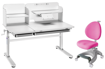 Комплект парта + кресло Iris II Grey + Cielo Pink + чехол для кресла в подарок в Химках