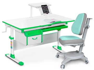 Комплект растущая парта + стул Mealux EVO Evo-40 Z (арт. Evo-40 Z + Y-110 TG) / (стол+полка+кресло) / белый, зеленый, серый в Химках