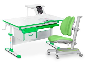 Комплект растущая парта + стул Mealux EVO Evo-40 Z (арт. Evo-40 Z + Y-115 KZ) / (стол+полка+кресло+чехол), белый, зеленый в Подольске