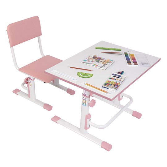Комплект растущей детской мебели POLINI Kids Растущая парта-трансформер М1 и стул регулируемый L Белый-розовый в Одинцово - изображение 1