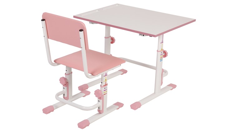 Комплект растущей детской мебели POLINI Kids Растущая парта-трансформер М1 и стул регулируемый L Белый-розовый в Одинцово - изображение 2