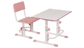 Комплект растущей детской мебели POLINI Kids Растущая парта-трансформер М1 и стул регулируемый L Белый-розовый в Подольске