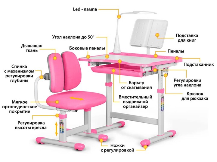 Парта растущая + кресло растущее Mealux EVO BD-23 Pink в Москве - изображение 1