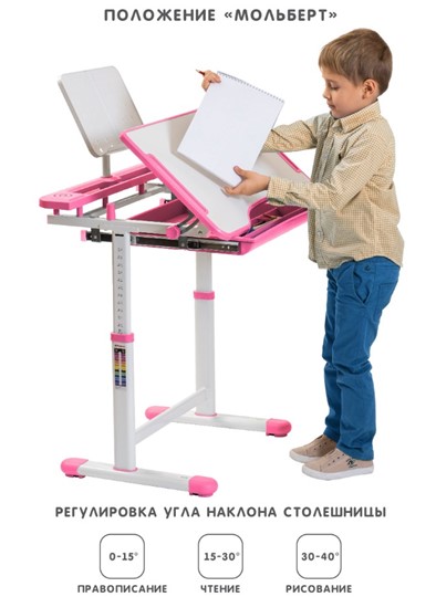Растущие парта + стул SET HOLTO-17А, розовый в Москве - изображение 2